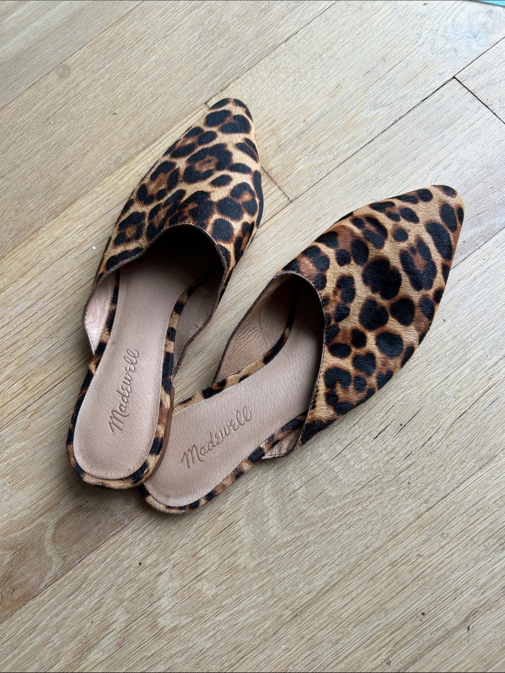 Madewell Leopard Print Pointed Slide Mules - Brown/Black